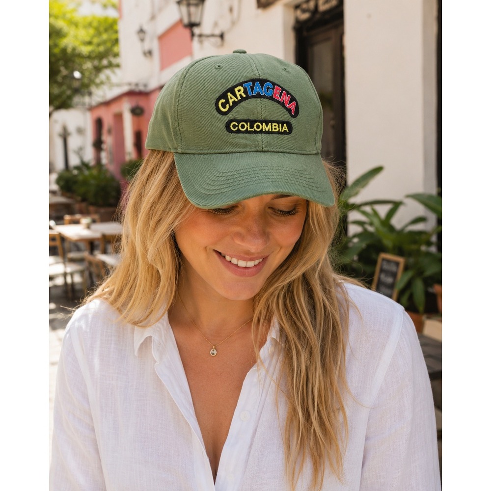 Cartagena Colombia Souvenir Baseball Cap Olive Green Adjustable Dad Hat